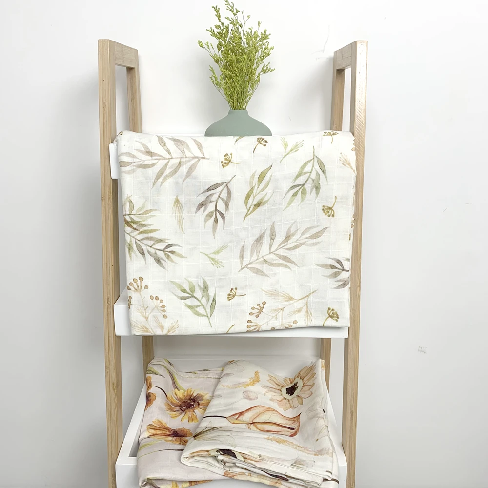 High Density Boho Rainbow Sublimation Baby Bamboo Organic Cotton Muslin Swaddle Wraps Receiving Blankets