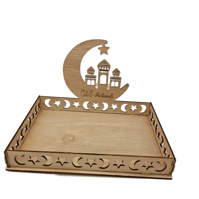 Wooden Eid al Fitr table decorations Ramadan food tray