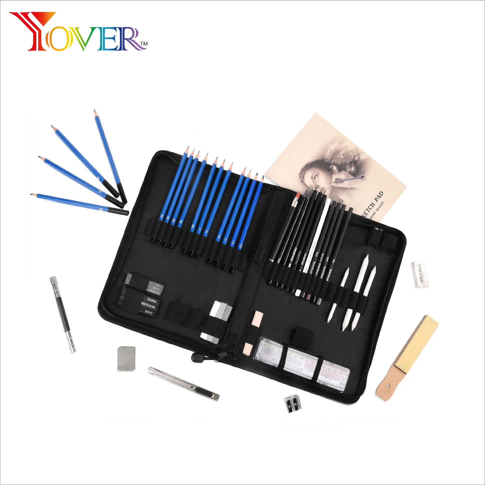 Amazon Hot Sale 60pcs professional Deluxe Art Pencil Sketching Set in Nylon Case