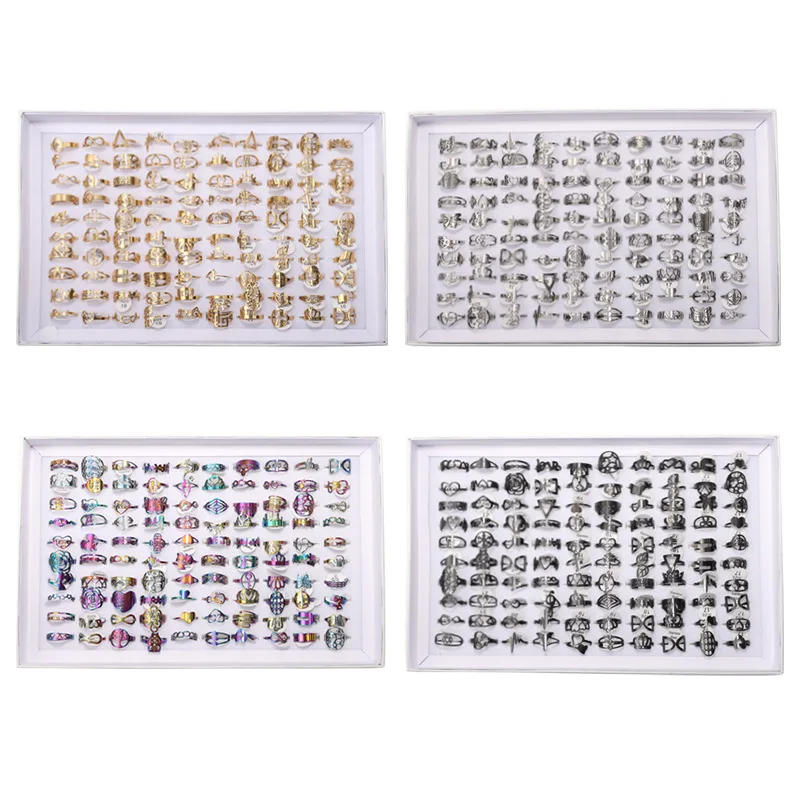 2022 New Arrival Dainty Titanium Box of Rings 100 Pcs Set Beautiful Couple Statement Ladies Finger Rings Set Wholesale