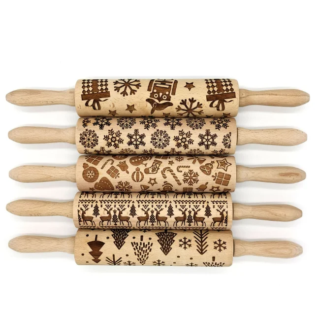 MZL Snowflake Embossing Rolling Pin Baking Cookies Fondant Cake Dough Engraved Home Roller Tools