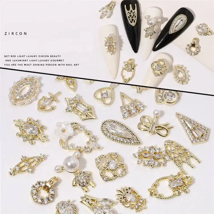 Wholesale Bulk Gorgeous Golden Bears Rhinestone Bow Drop Bride Zircon Diamond Stone Nail Jewelry Charms