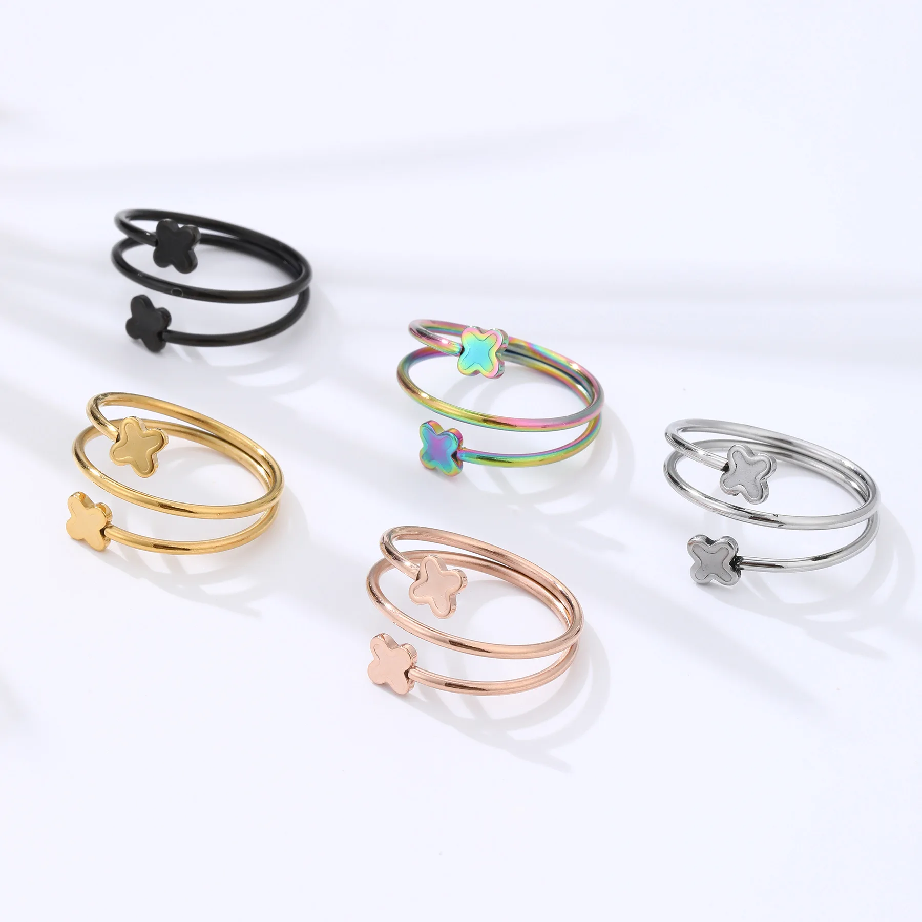 Four-Leaf Clover Stainless Steel Magnet Ring Magnetic Therapy Opening Anti-Snoring Ring Stainless Steel Finger ring