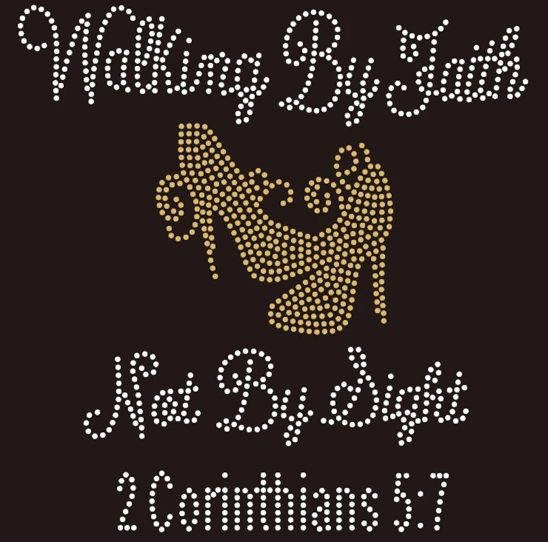 
Custom Walking by Faith Hotfix Rhinestone Heat Transfers Wholesale for T-shirts 