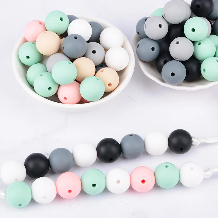 Diy Rainbow Colorful Custom Printed Bracelet Jewelry Baby Teether Bulk 15Mm 4 Well Silicone Focal Round Beads