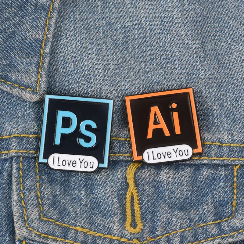 Fashion I Love You PS AI Pr Au Enamel Pins Brooch for Decoration