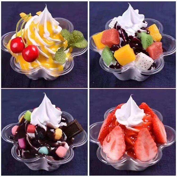 Summer Hot Selling Shaved Ice Slushy Bowl PET Transparent Ice Cream Dessert Snow Cone Shave Ice Flower Cup With Lids