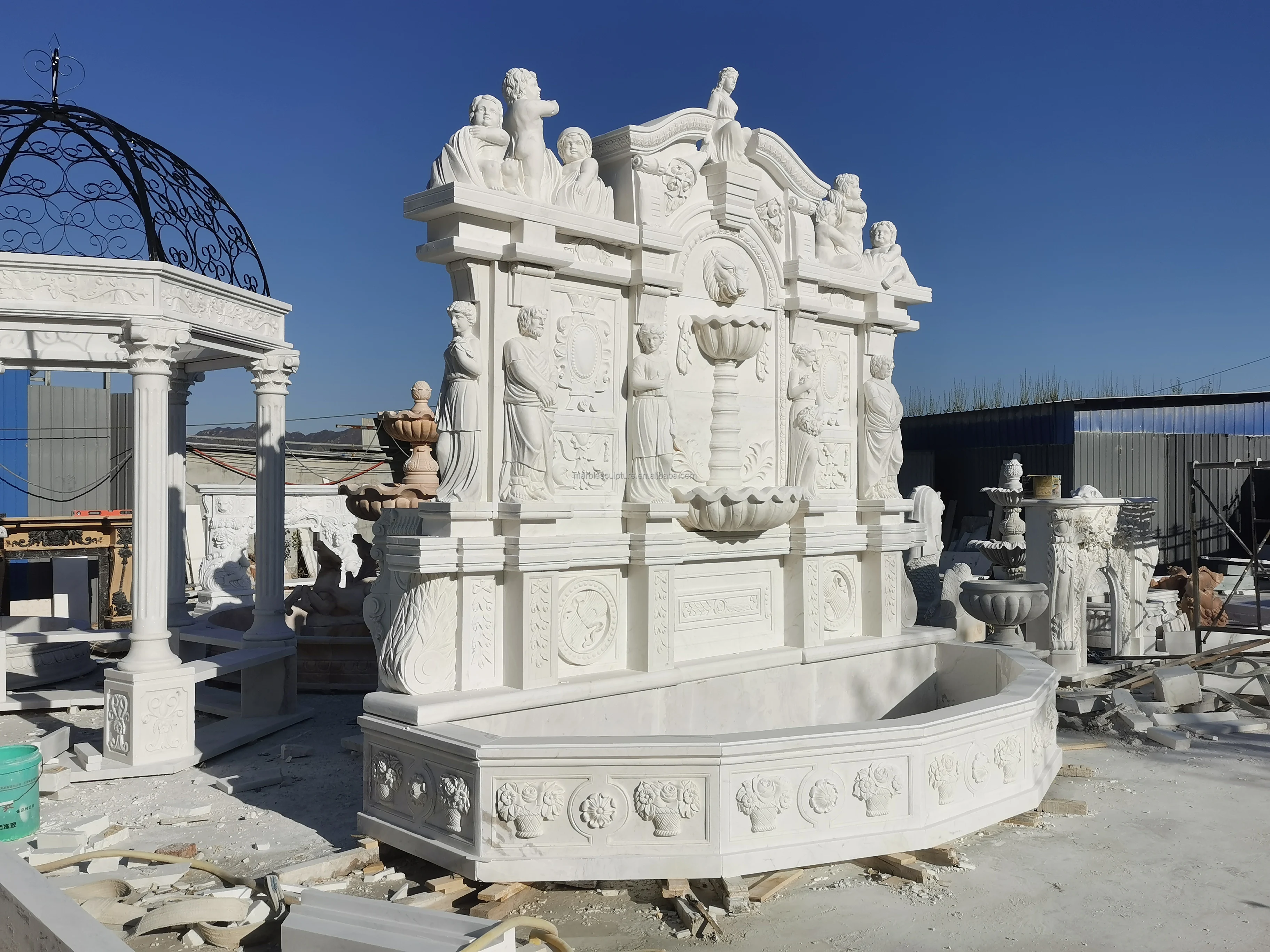 Hand Carved White  Marble Wall Water Fountain