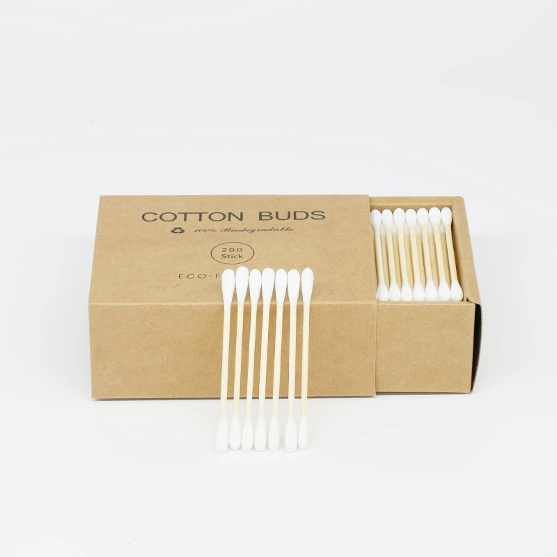200pcs 100% Biodegradable Household Custom Private Label Bamboo Cotton Swab Double-End Clean Cotton Swab
