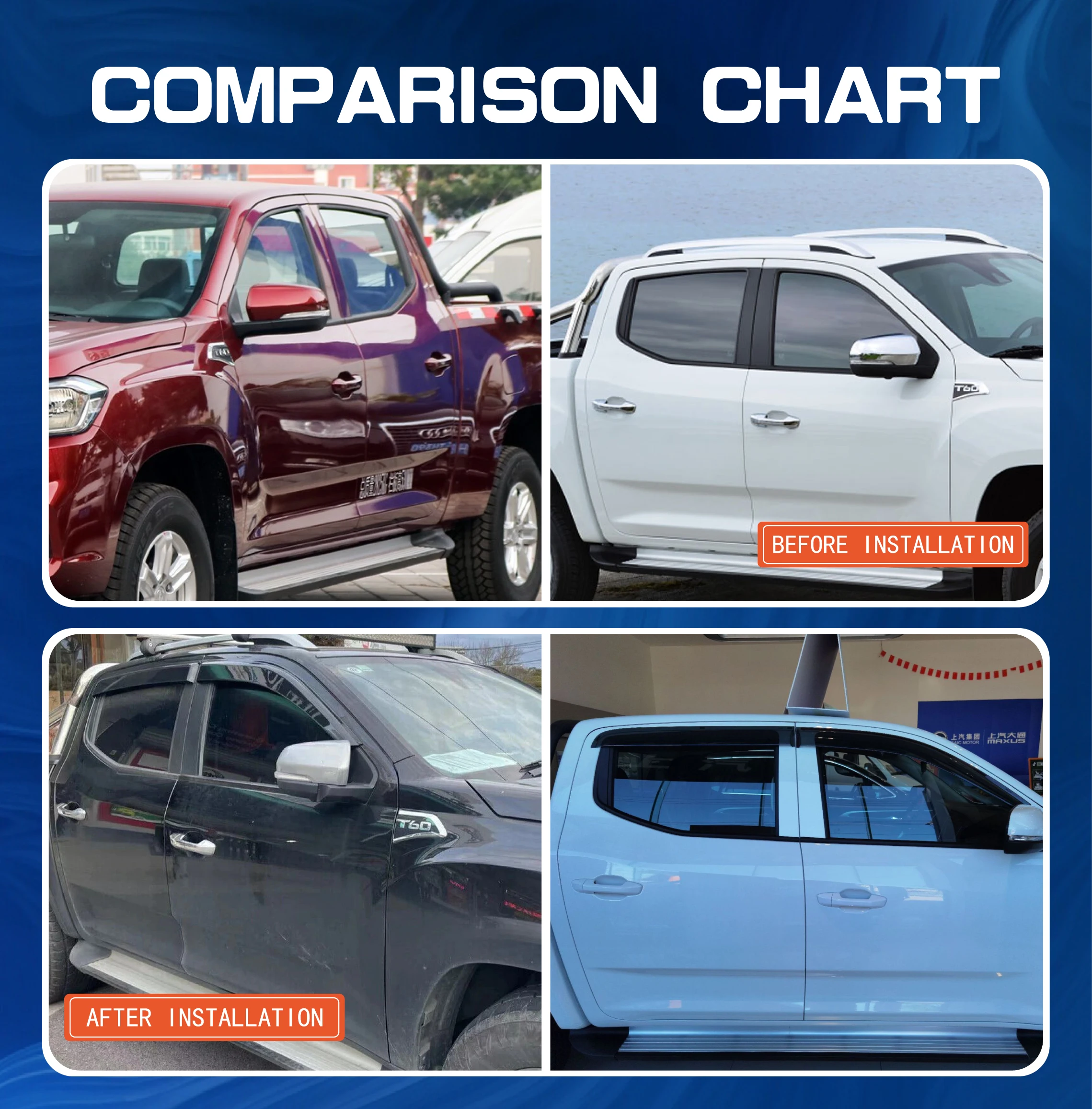 New Style Auto Car Side Window Visor Vent Sun Shade Rain Guard Door Visor For Maxus T60 2017 Pickup Car Weather Shields