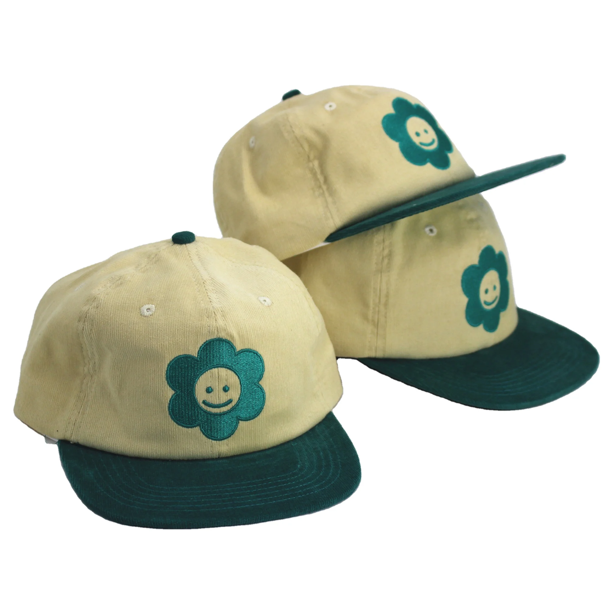 two tone custom embroidery logo 6 panel unstructured corduroy vintages snapback hat wholesale