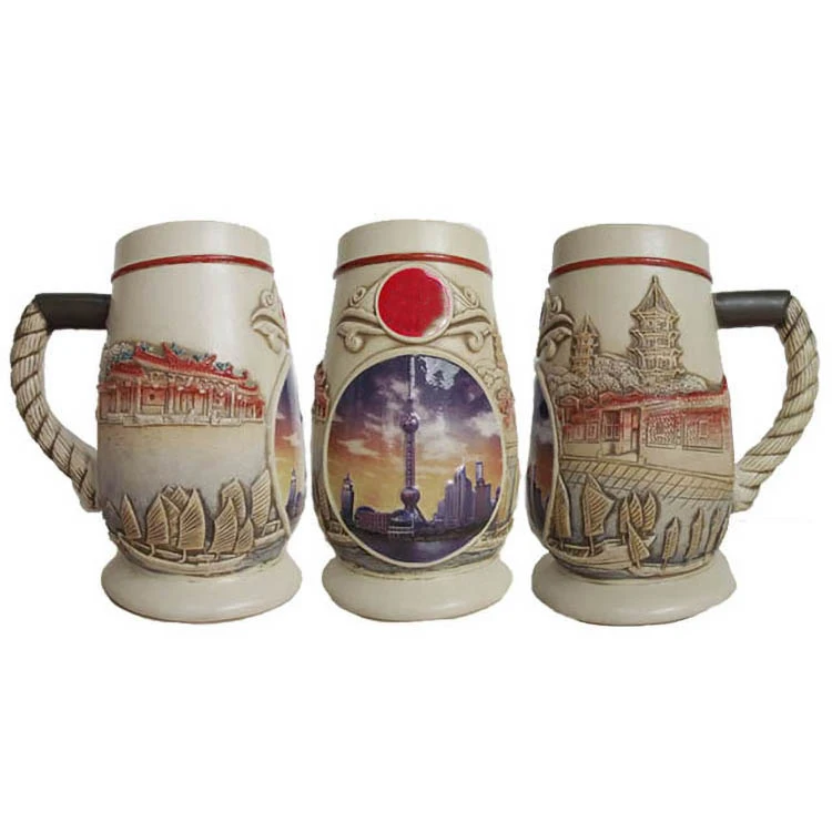 Custom High Relief Wolf Pack Retro Design German Beer Mug with Pewter Lid