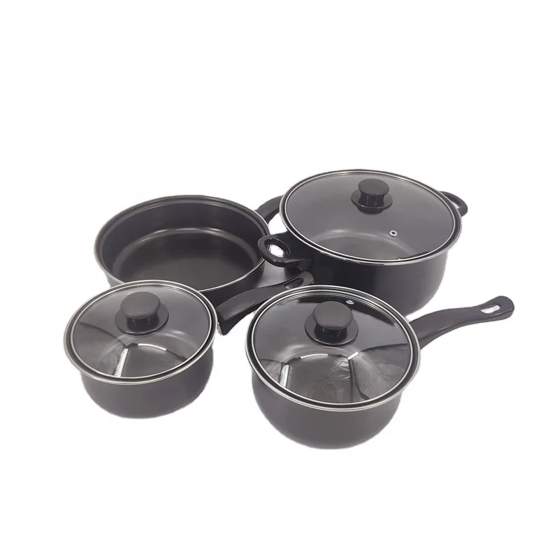 7-Piece Classic Design Carbon Steel Cookware Set Including 0.8mm 16cm 18cm Sauce Pan 24cm Casserole Non-Stick Saute Pan