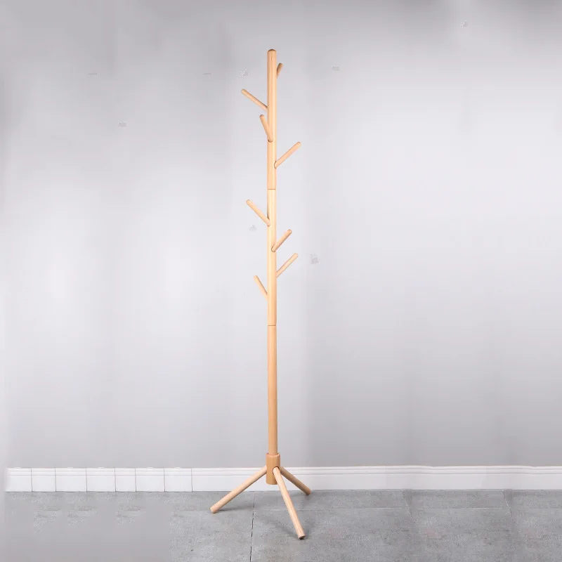 Natural Wood Freestanding Clothes Display Shelf Assembled Coat Hat Tree Hanger