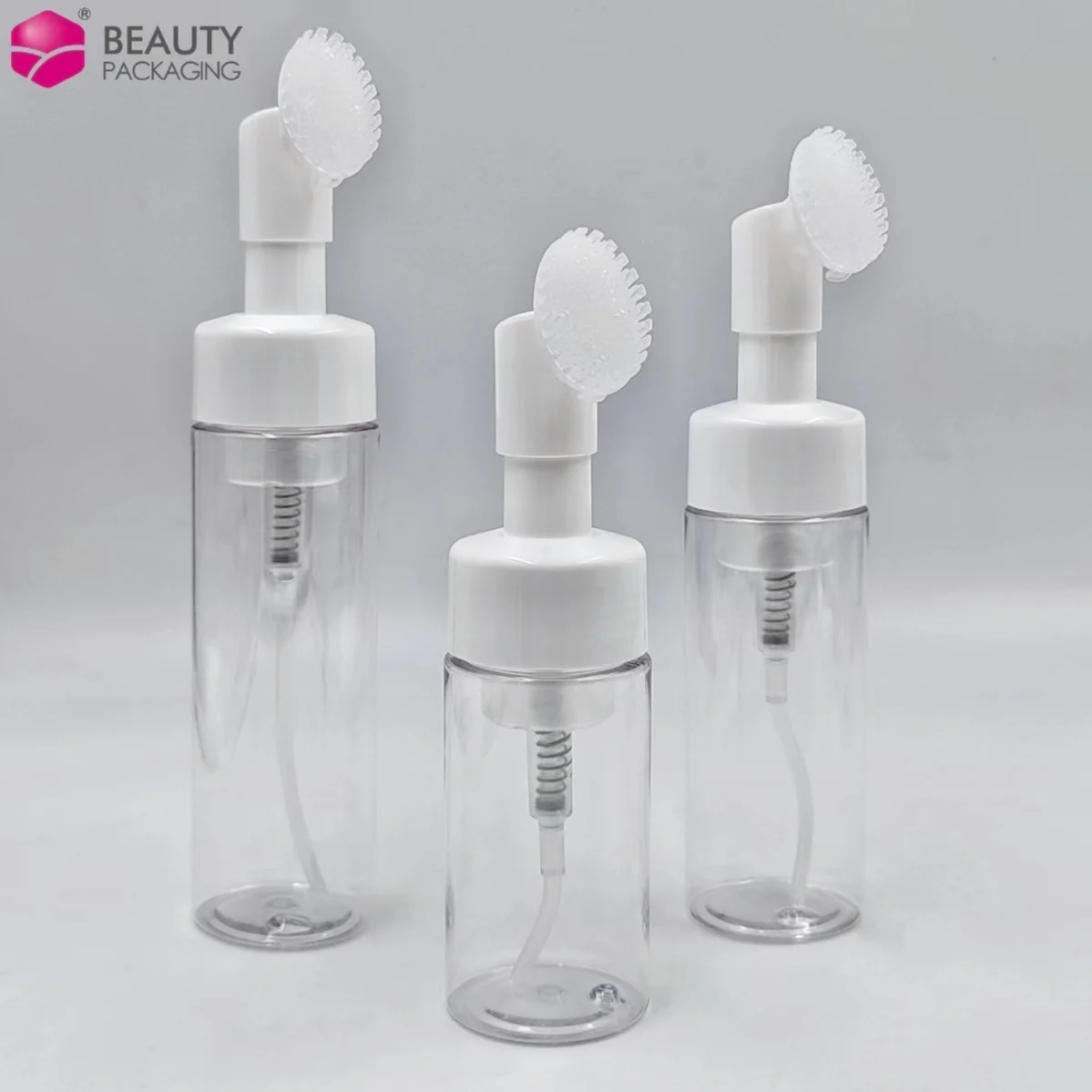 Skin Soft Touch Body Cleanser Face Wash Massage Pet Plastic Foaming Bottles with Silicone Brush Lotion Pump