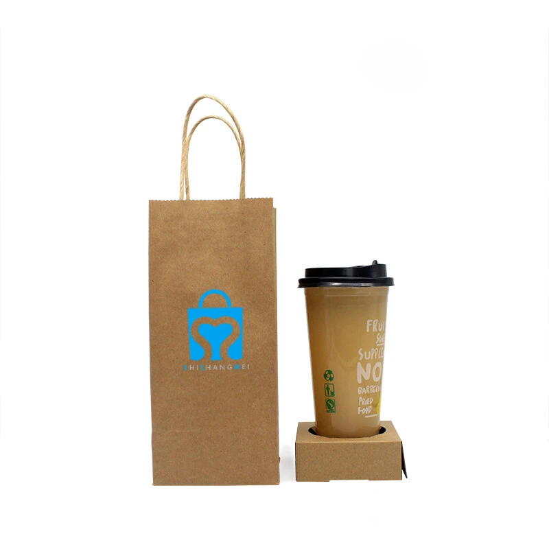 Customized Eco Friendly Medium Size Printed Brown Kraft Paper Bag Food Takeaway Paper Bag