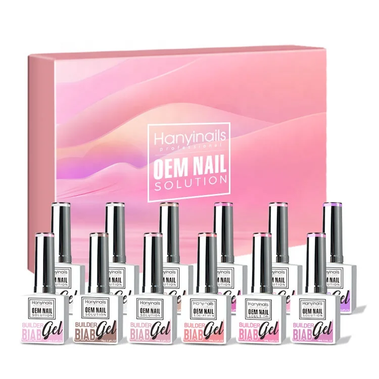 Hanyinails Private Label Rubber Base New Design Custom Thick Hema Free Base Coat nude pink nail Gel Polish  Extend Biab  Gel