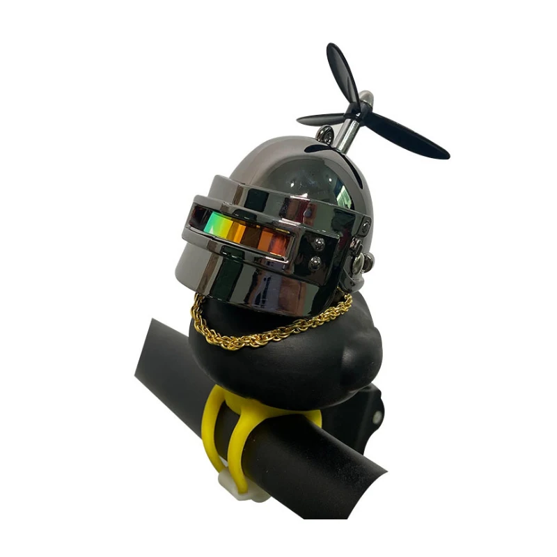 
Hot sell Automobile ornaments electric bicycle decorations mini black rubber duck with helmet bamboo dragonfly 