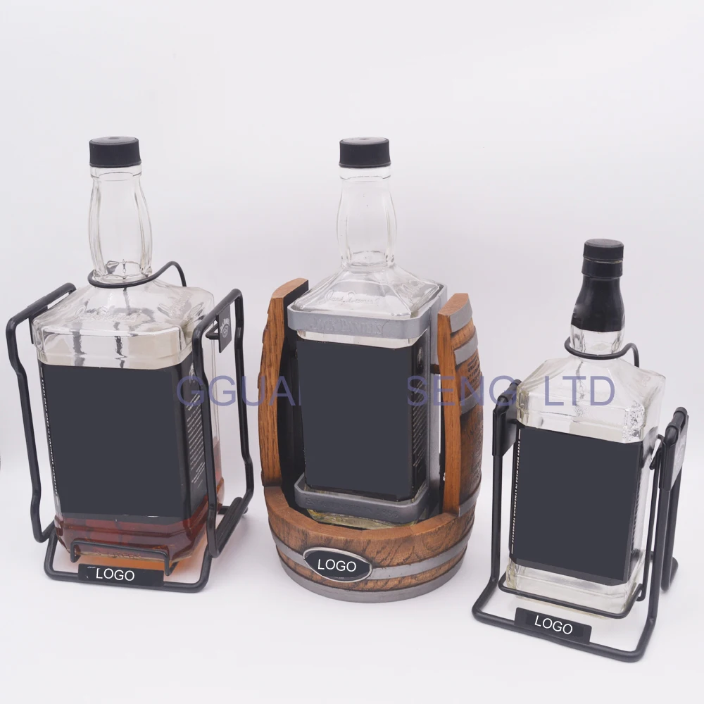 JD whiskey bottle swing pour cradle metal wine display stand holder rack for liquor tequila rum vodka champagne brandy XO VSOP