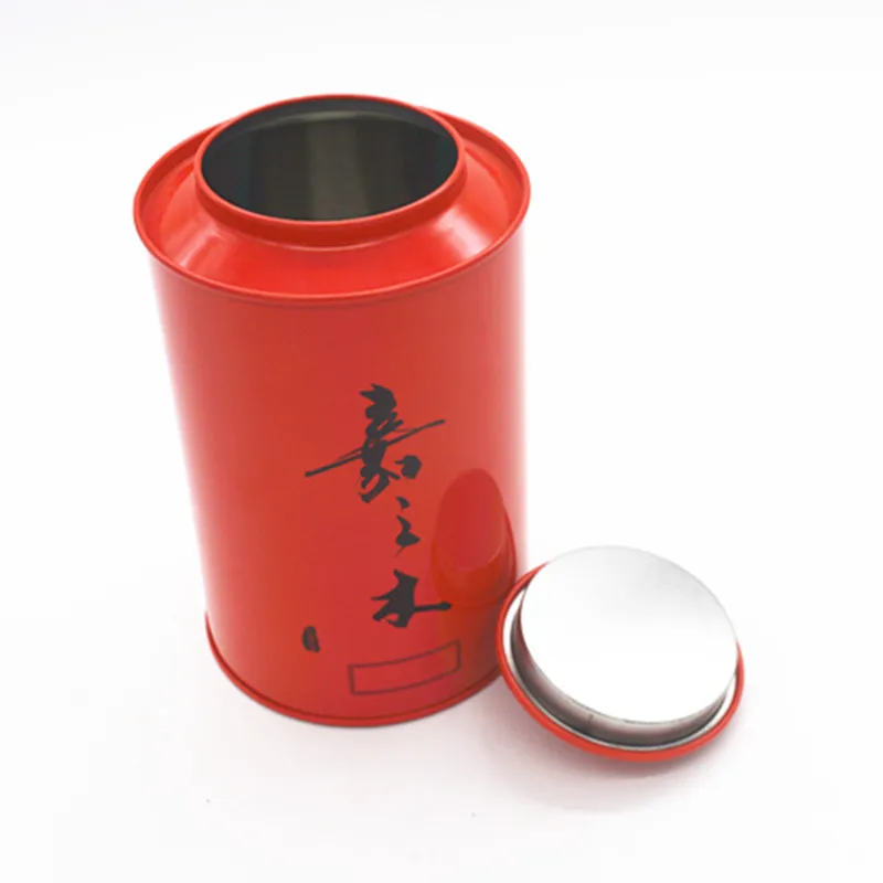 chinese tea canister round luxury gold vintage metal tea tin with double lid loose tea caddy tin