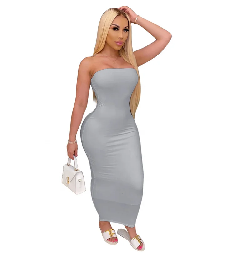 2023 new explosive female fashion sexy tight bodice with chest high stretch milk silk fashion solid color dress