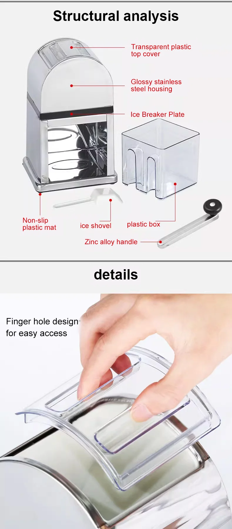 Easy to operate Manual Ice Crusher Machine Hand Ice Crusher