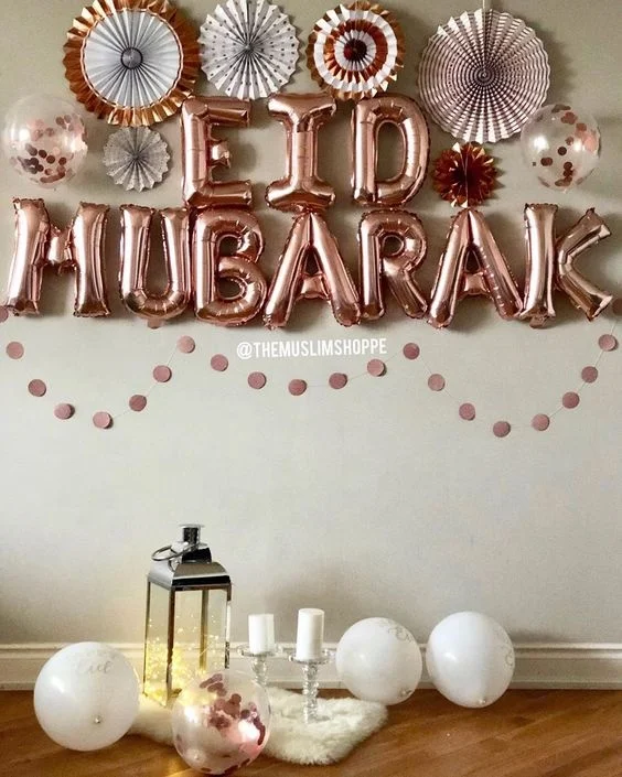 Rose Gold EID Party Decoration Islamic Muslim Festival Decor Glitter Paper Garland Bunting Ramadan Mubarak Sign