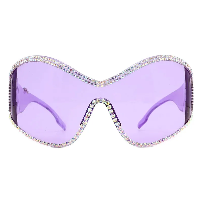 2023 Fashion Large Oversized Futuristic Punk Sports Windproof Sunglasses Diamond Retro One Piece Y2K Fashion Sunglasses