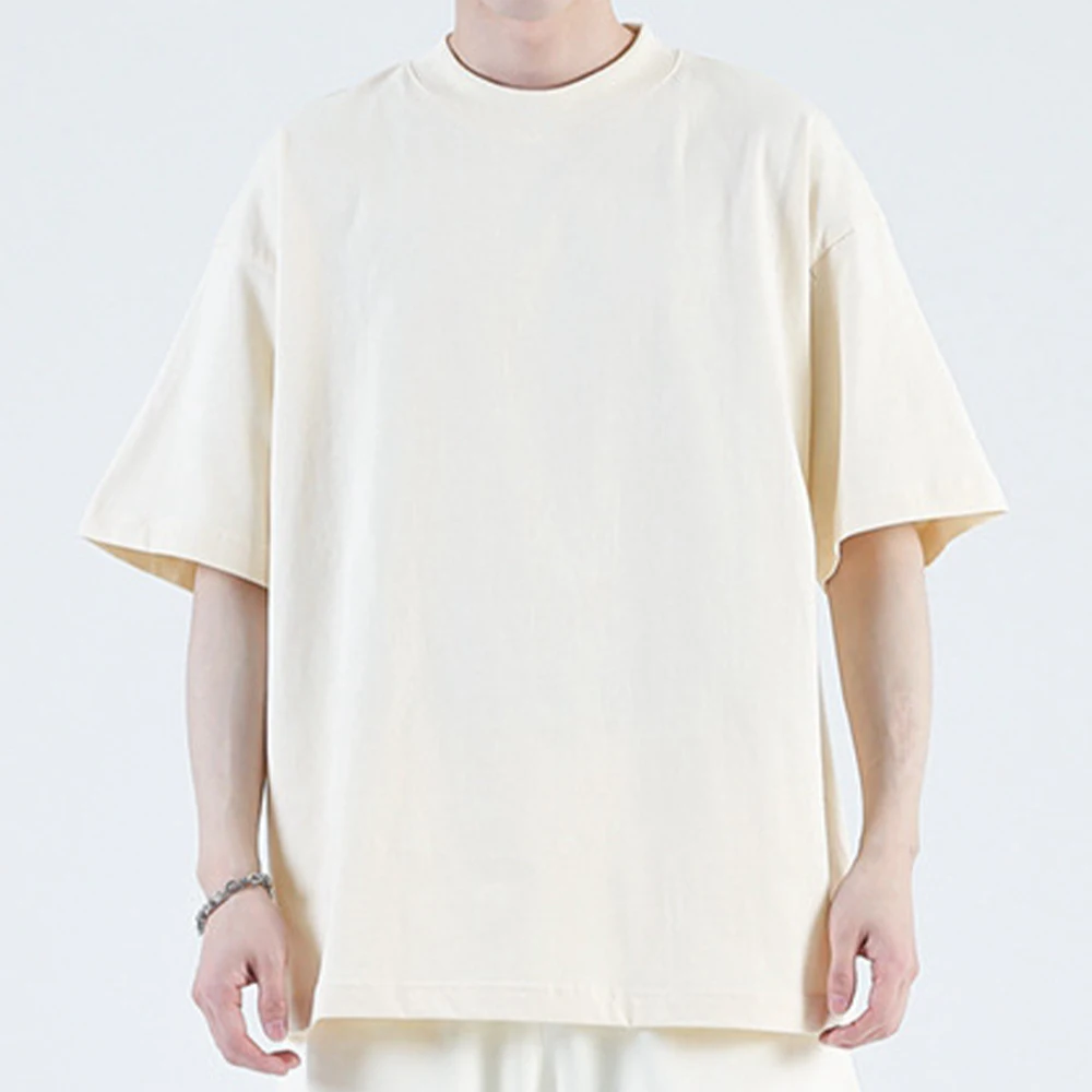 Factory Wholesale Custom Thick Collar 100% Cotton Tshirt White Solid Box Blank Tee Men Black Boxy Fit T Shirt