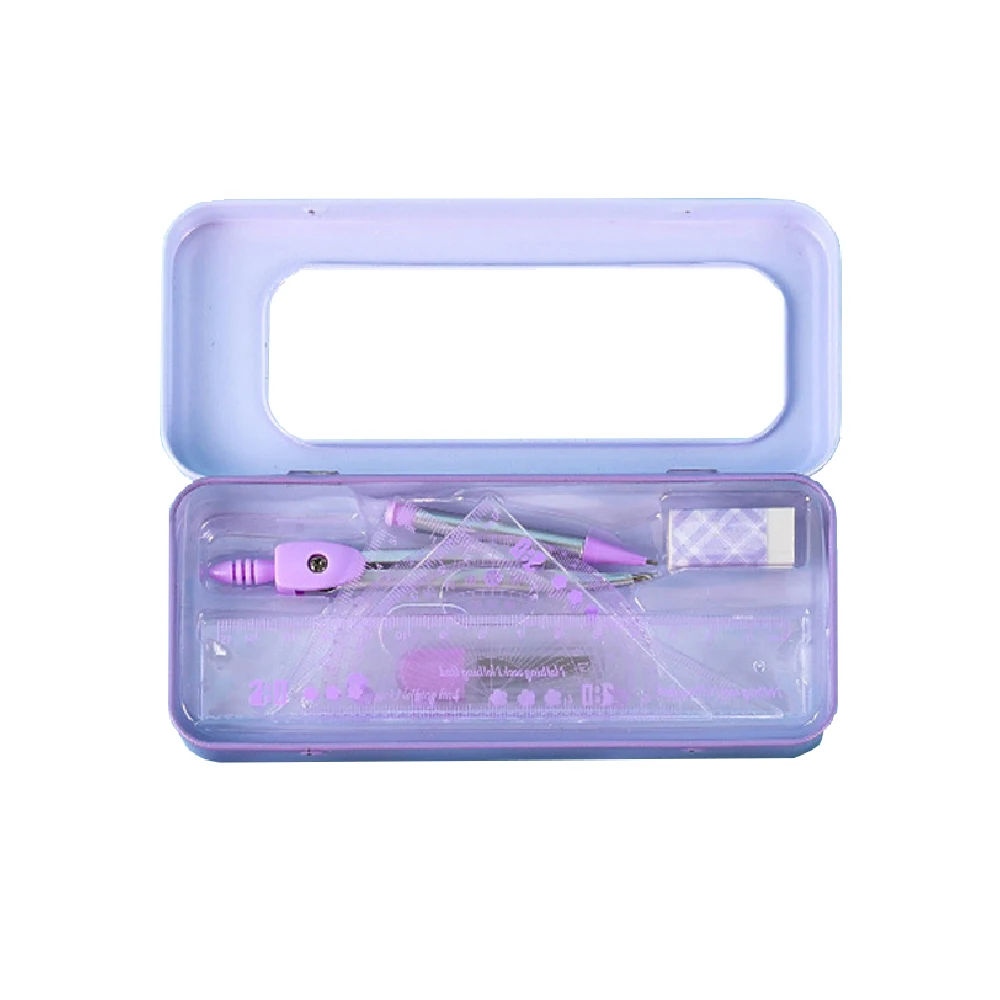 Wholesale School Supplies Student Compass And Ruler Stationery Sets Iron Box Sets For Office And School