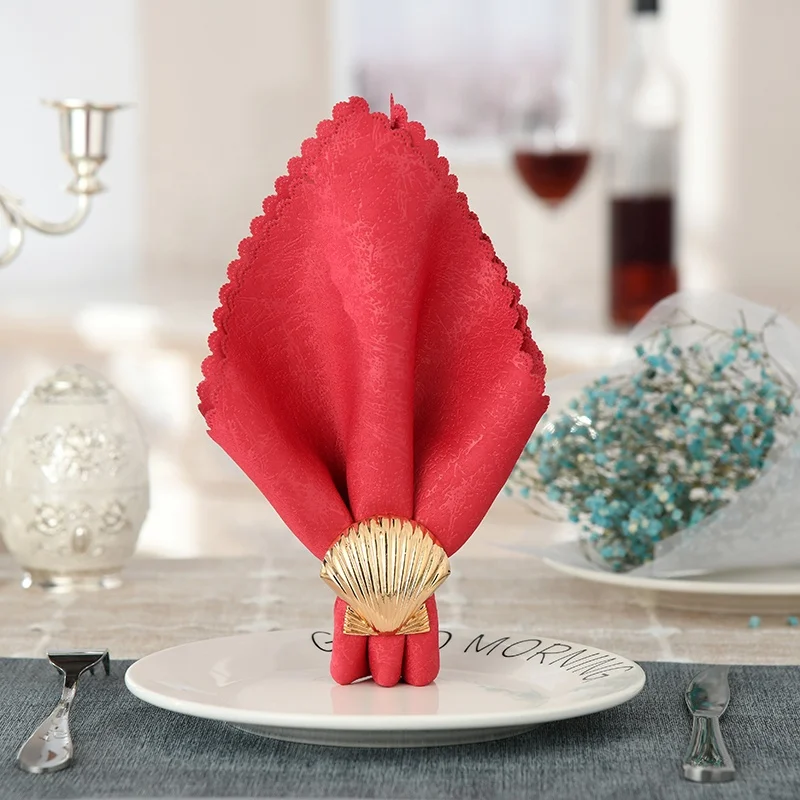 IN STOCK Gold Metal Mixed Shell Shapes Ocean Marine Napkin Rings For Home Decor, A Set of 5