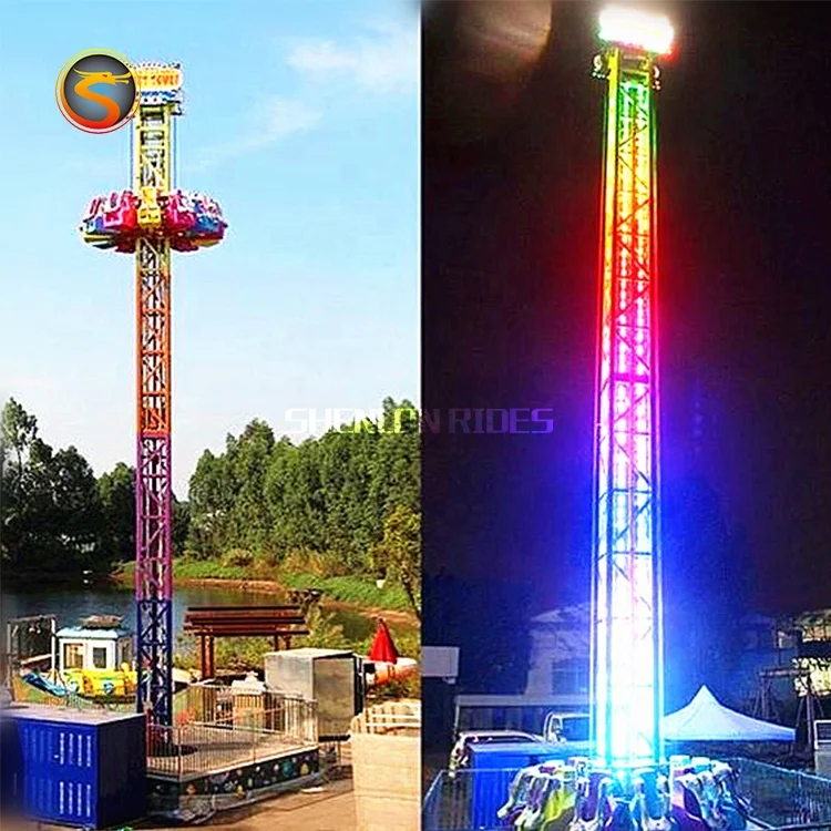 Discount Fun Park Games Thrilling Adults Amusement Ride 23m Free Fall Rotating Drop Tower For Sale