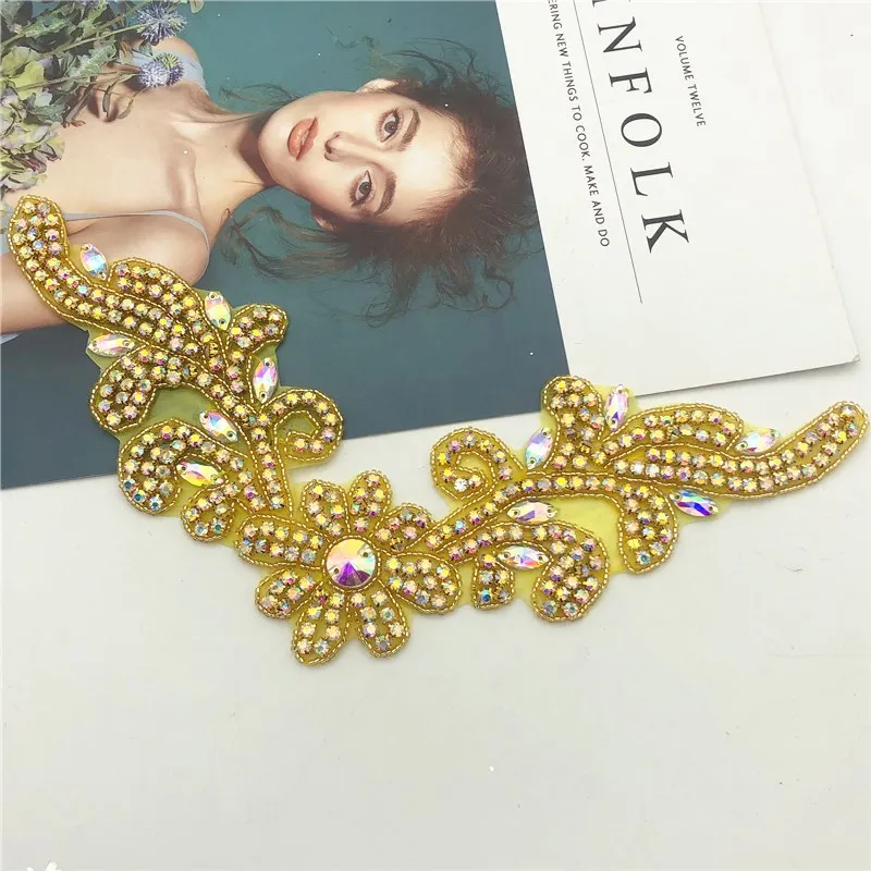 Factory direct high quality custom bling bling bridal bead crystal rhinestone patch for wedding decoration