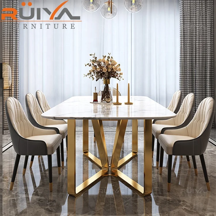 American style modern dining room chair stainless steel luxury dining tables and 6 chairs set
