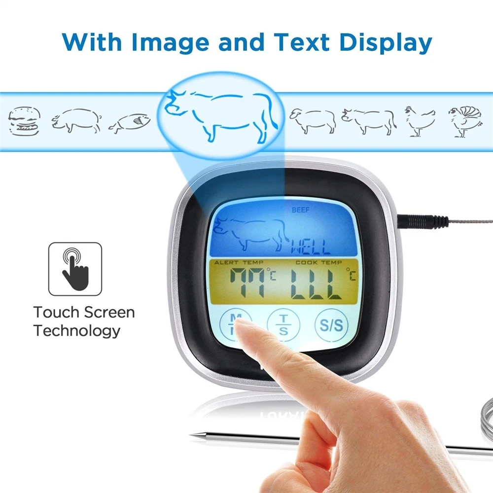 Digital Meat Thermometer Smoker Candy Food BBQ Cooking Thermometer with Smart Kitchen Timer Mode and Backlight