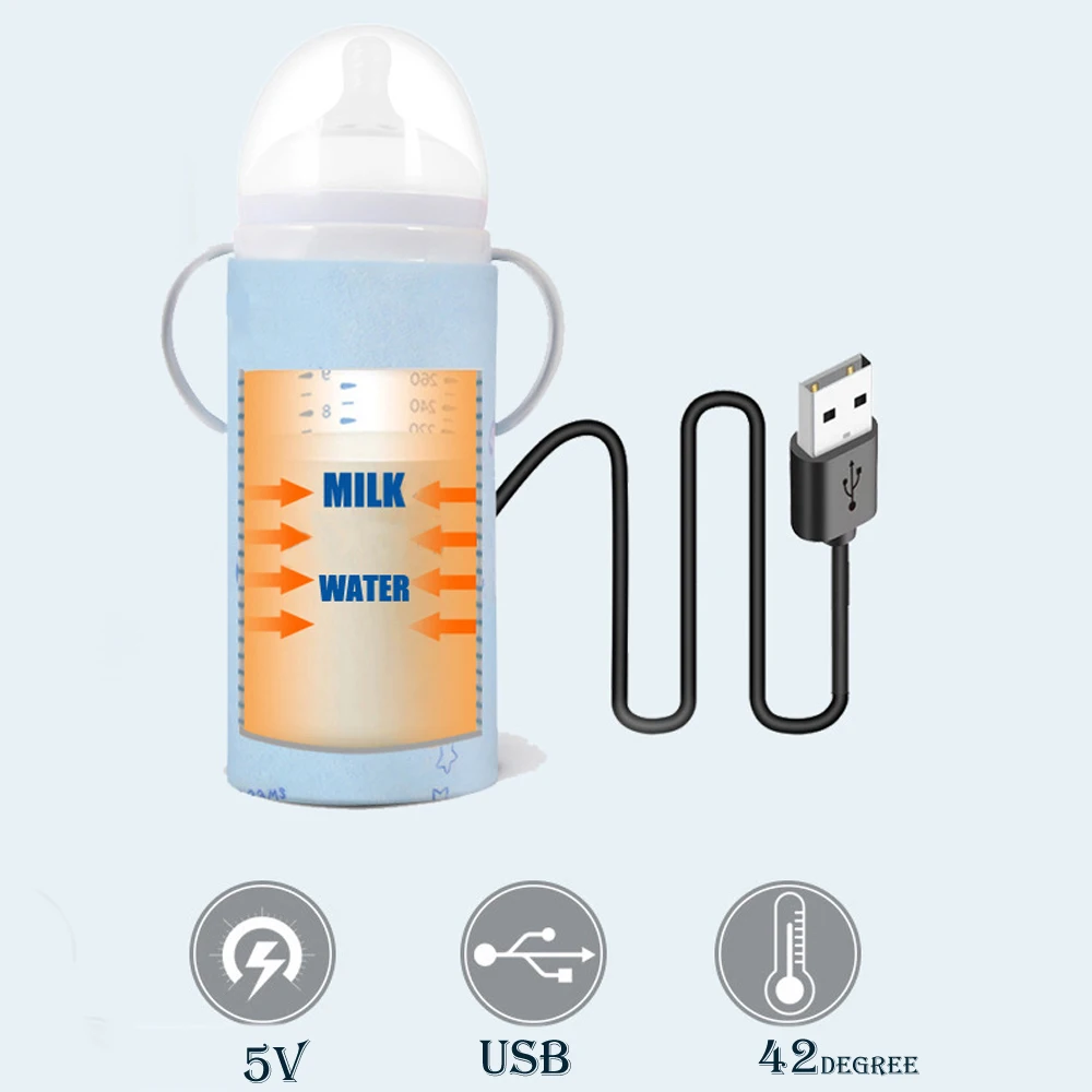Portable USB breast milk warmer bottle pouch insulated Movable baby bottle biberon Velvet heater bottle bag