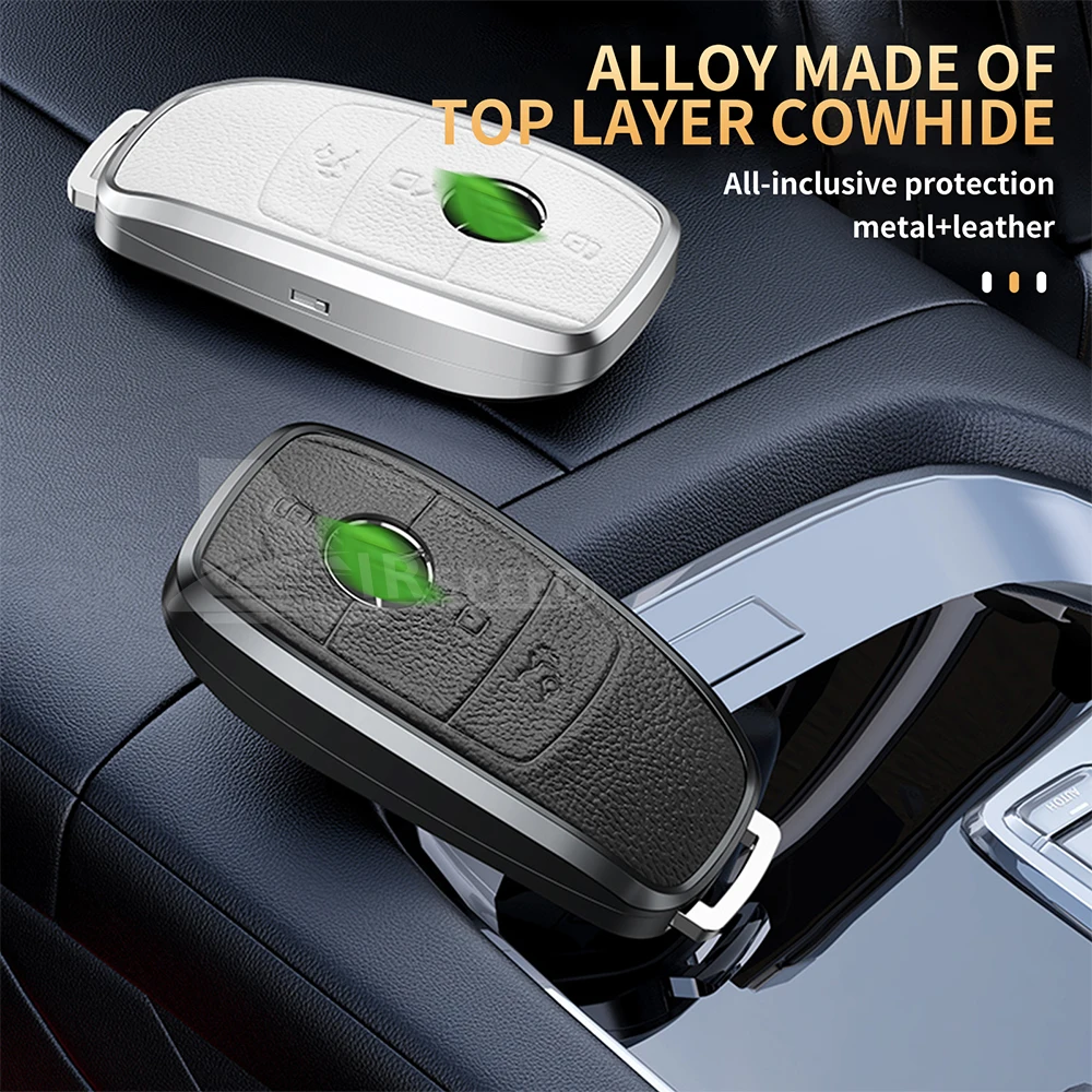 SHANCHI Aluminum Alloy Leather Car Accessories Smart Key Case Shell for Mercedes-Benz W206 W223 C300 S500 Metal Car Key Cover