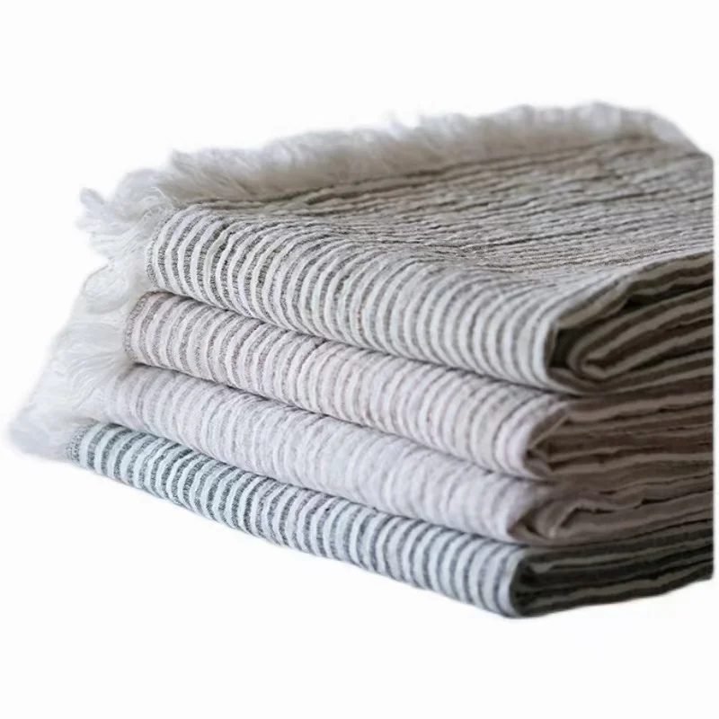 100% flax linen throw blanket pillow covers towel picnic waffle double side handmade fringed washed striped natural for baby bed