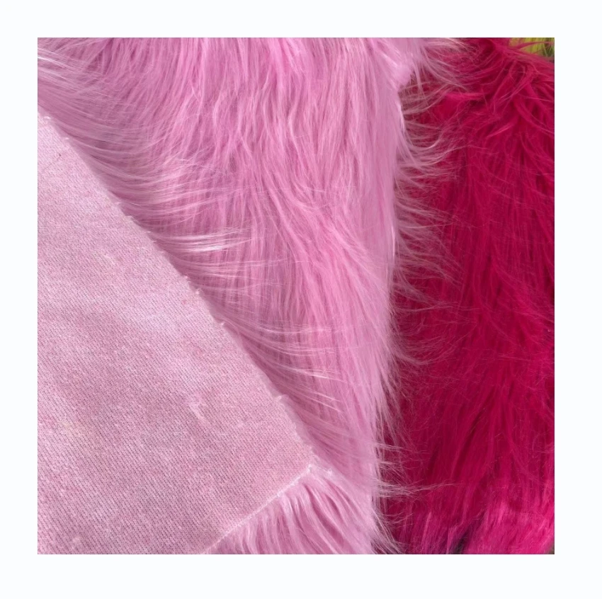 pink high quality long pile 110mm fake faux artificial curly mongolian lamb fur fabric