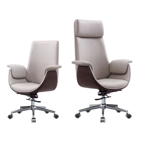XIASHENG High-Back Executive Office Chair Walnut Wood Genuine Leather Modern Lift Adjustable Swivel Conference Managers Bosses