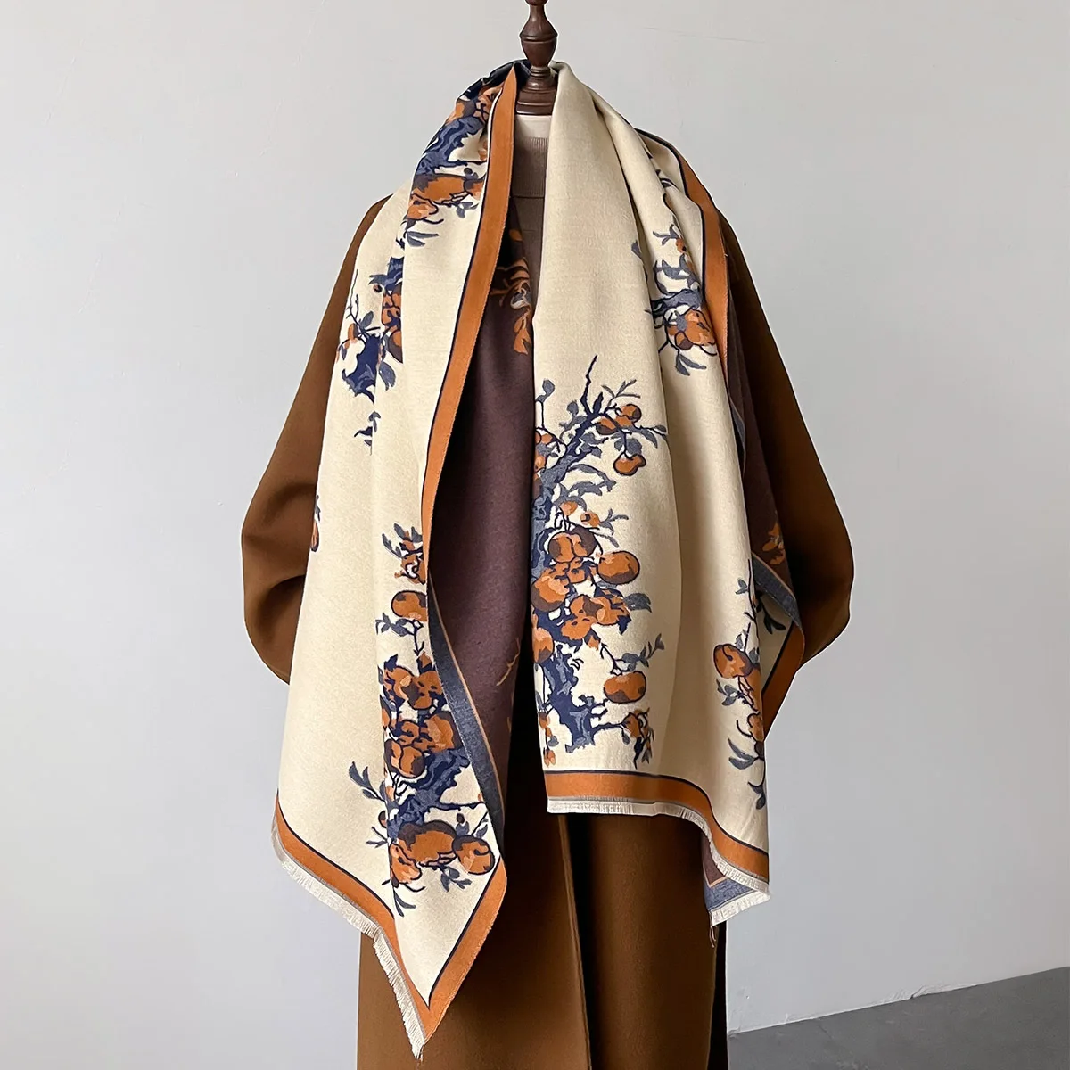 Winter Warm Thick 185*65CM Pashmina Shawls Ladies Flower Pattern Blanket Scarves Windproof Double Sided Wool Feel Scarf Shawl