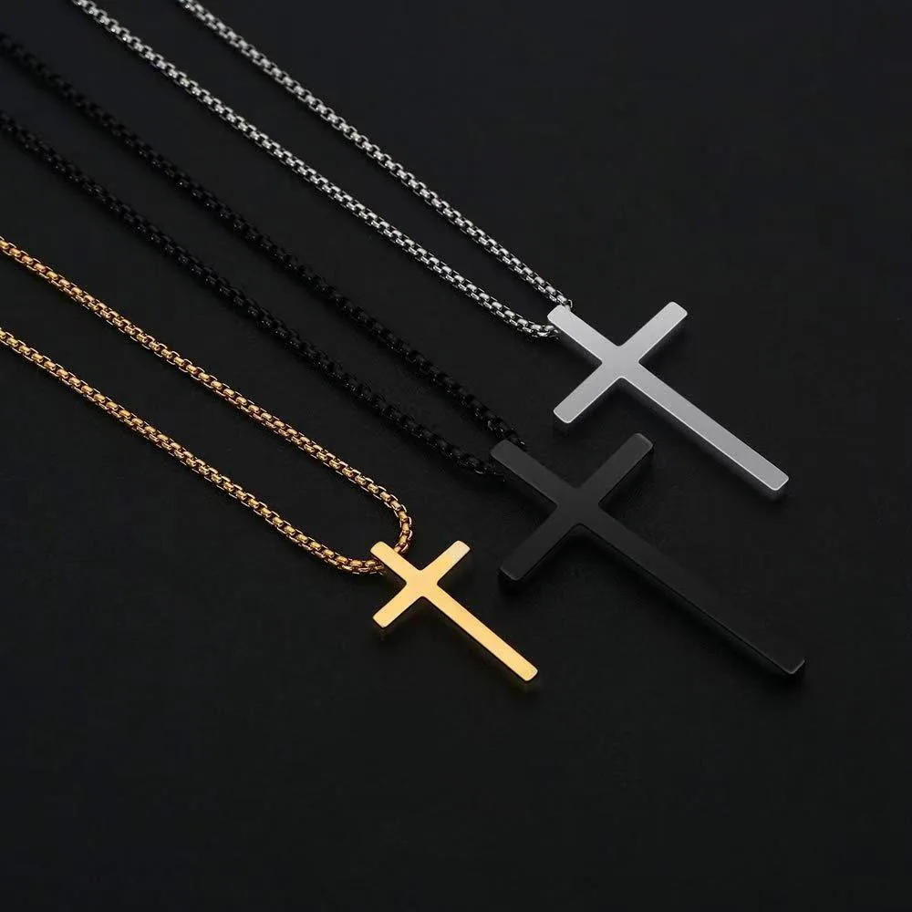 Wholesale Classic Cross PVD Stainless Steel Pendant Necklace Link Simple Fashion Design Non-Fade Gold Silver Gun Black Vacuum