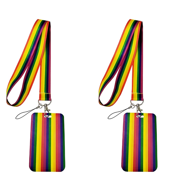 Factory price custom high quality badge reel holder lovely pattern card holder  rainbow lanyard student lanyard