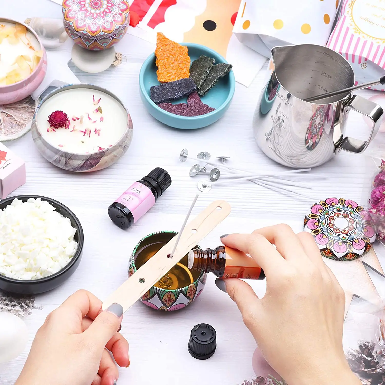 
Candle Making Kit Supplies Soy Candles 3.3LB Beginner Set with Non-Slip Rubber Pad,Heating Cup,Thermometer 