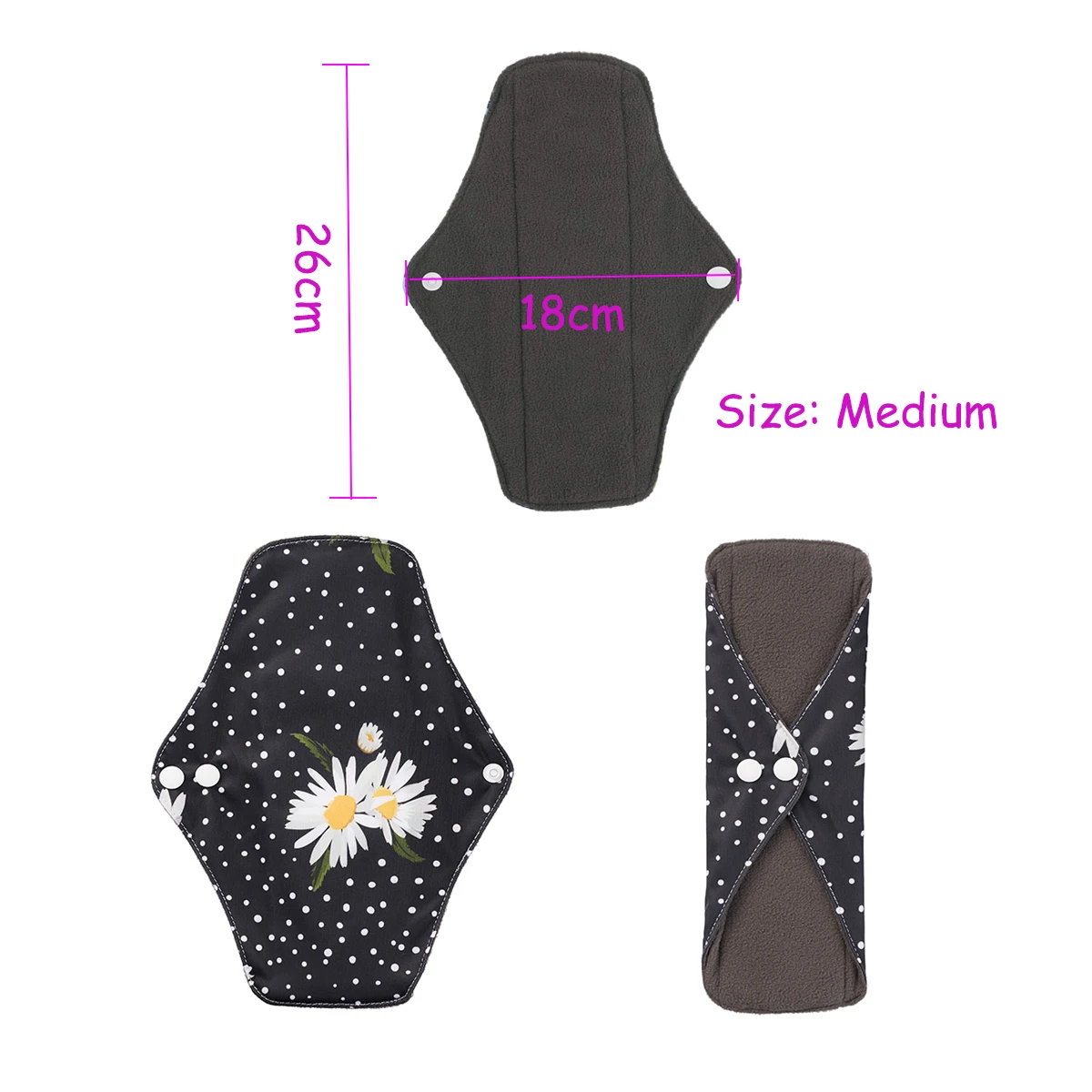 18x26cm medium flow reusable sanitary towel napkin AIO hygiene intimate menstrual cloth lady pads anti bacterial bamboo charcoal
