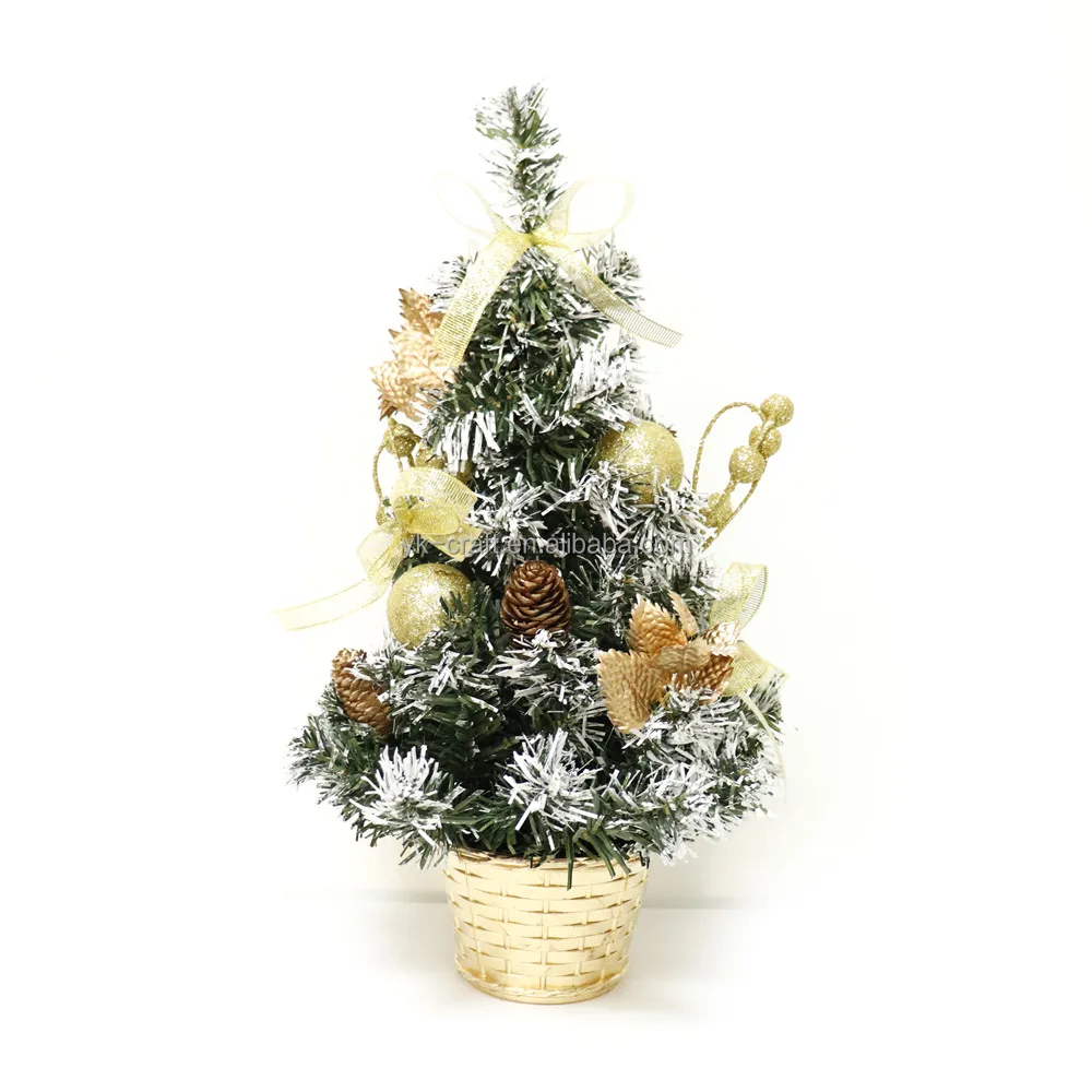 New Design Artificial Christmas Trees Gold Plastic Outdoor Indoor Xmas Tree Pots PVC Green Snow Tree Table Decor
