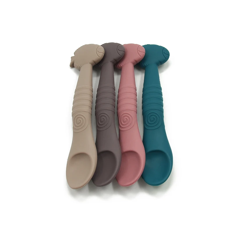 Hot Selling Fish Style Spoon For Kids BPA Free None Toxic Silicone Spoon For Wholesale Custom Logo And Colors Available