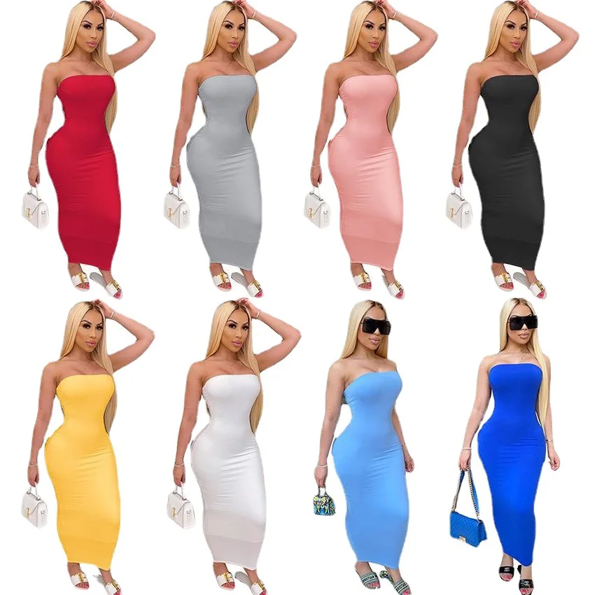
Wholesale clothes 2021 summer women clothing Sleeveless Plus Size Dress Solid Maxi Dress 