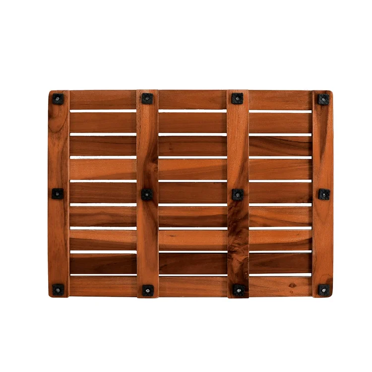 teak wood bath mat shower mat non slip   wooden floor mat  large rectangles for spa home