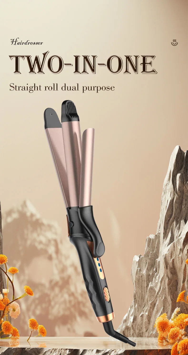 2-in-1 Curling Iron Ceramic Ion Hair Straightener with Adjustable Temps Temperature Digital Display Dual Voltage